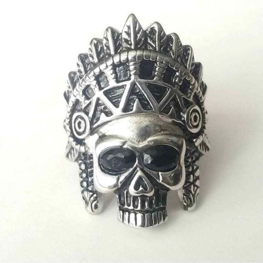 316L stainless steel silver skull biker ring hypoallergenic tarnish free size 14 - Picture 1 of 3